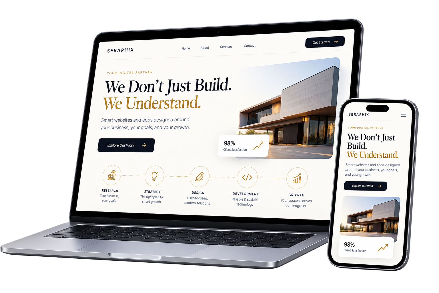 Seraphix website on laptop and phone